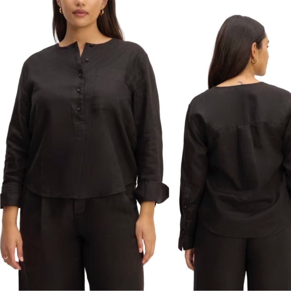 Everlane The Linen Popover Shirt Washed Black‎ 10